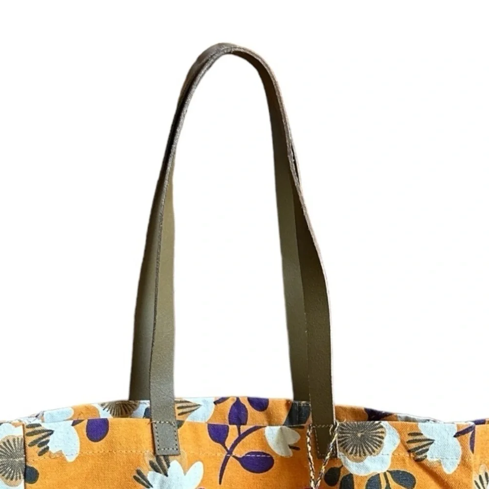 Boutique Tote Bag Orange NWOT Floral Print Sustainable Cotton Shopping Bag